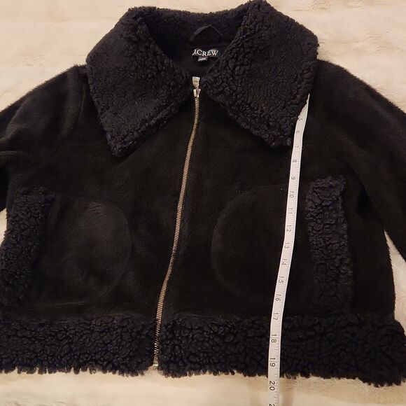 J.Crew Sherpa Trimmed Cropped Bomber Faux Shearling Jacket Black size S - Picture 7 of 13